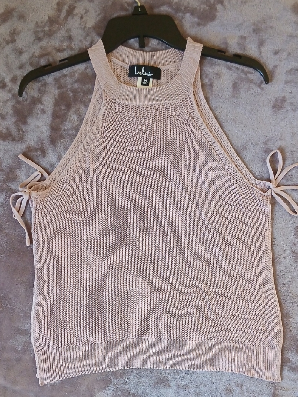 Lulu's Knit Side Tie Halter Blush Tank Women's Medium